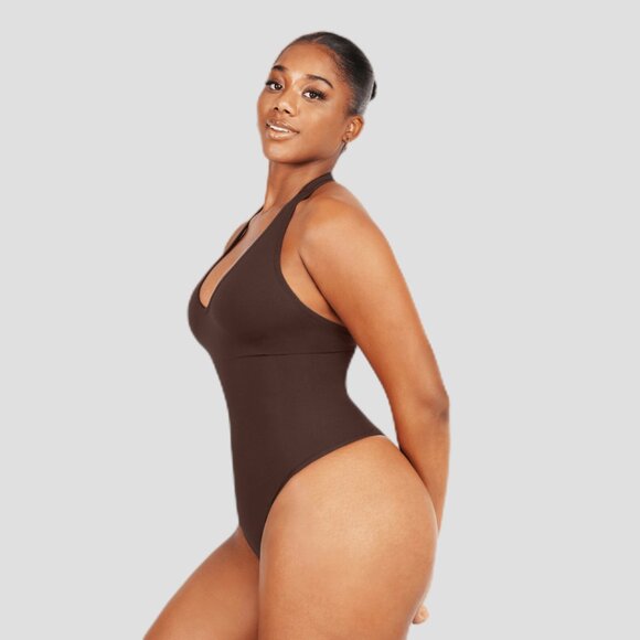 360° Max Control Halter Tank Shaping Bodysuit, Chocolate - Picture 2 of 6